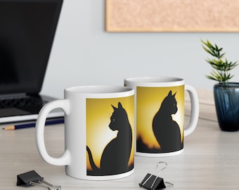 Black Cat Coffee Mug • Silhouette Cat Design • Cozy Pet Lover Gift (11oz)