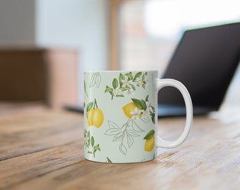 Lemon and Leaves Mug 11oz/Lemon Coffee Mug/Lemon Lover Gift/Lemon Home Decor/Summer Mugs/ Lemon Mug/Lemon Gift/Cute Lemon Mug/Gift for her