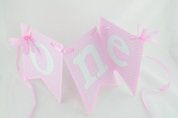 Pink and White Highchair Banner, ONE Highchair Banner, Age Banner, 1st Birthday, Light Pink dots Theme, 1st Year Party, White and Light Pink Il_570xn