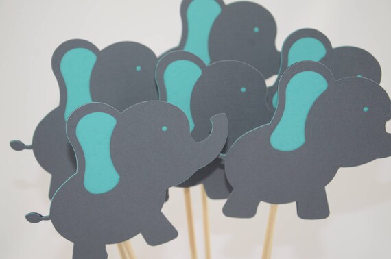 Elephant Centerpiece Gray And Teal Set Of 4 Baby Shower Decor