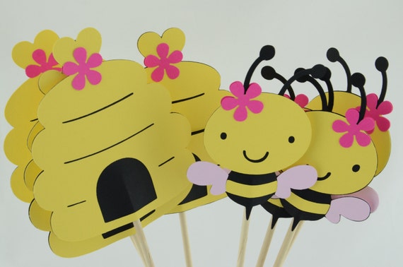 Bumble Bee Party Centerpieces, Gender Reveal, Bee Birthday, Baby Shower, Girl Beehives and Bee Theme, Set of 4 Il_570xn