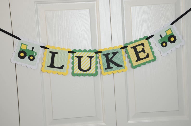 Tractor Banner Tractor Name Banner Black and Green Yellow Tractor Nursery Banner Boy Banner Tractor Baby Shower Tractor Banner