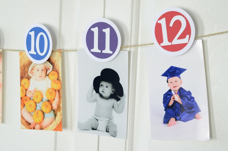 Rainbow 12 Month Photo Banner, First Year Photo Banner, First Year Banner, Birthday Party, Multicolor Banner, 3 inches, PB21-1001 image 10