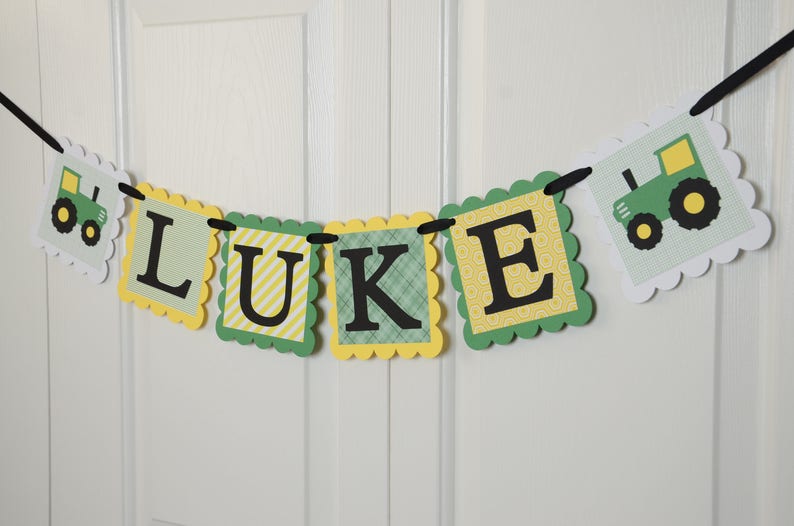 Tractor Banner Tractor Name Banner Black and Green Yellow Tractor Nursery Banner Boy Banner Tractor Baby Shower Tractor Banner