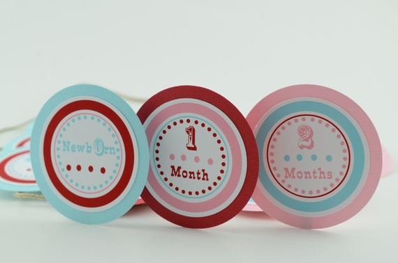 Circus 12 month Photo Banner, First Year Photo, First Year Banner, Circus Birthday Party, Red, Light Blue Turquoise and Pink Theme, c-1348 Il_570xn