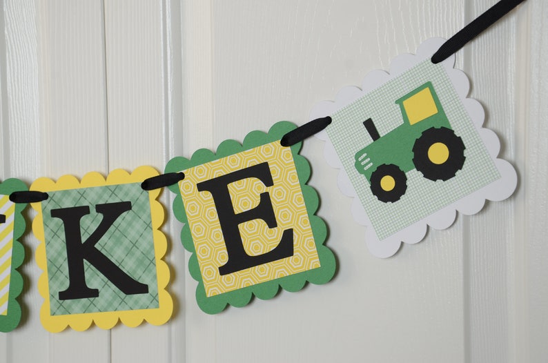 Tractor Banner Tractor Name Banner Black and Green Yellow Tractor Nursery Banner Boy Banner Tractor Baby Shower Tractor Banner