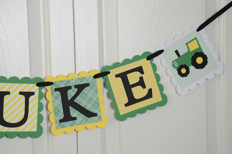 Tractor Banner Tractor Name Banner Black and Green Yellow Tractor Nursery Banner Boy Banner Tractor Baby Shower Tractor Banner