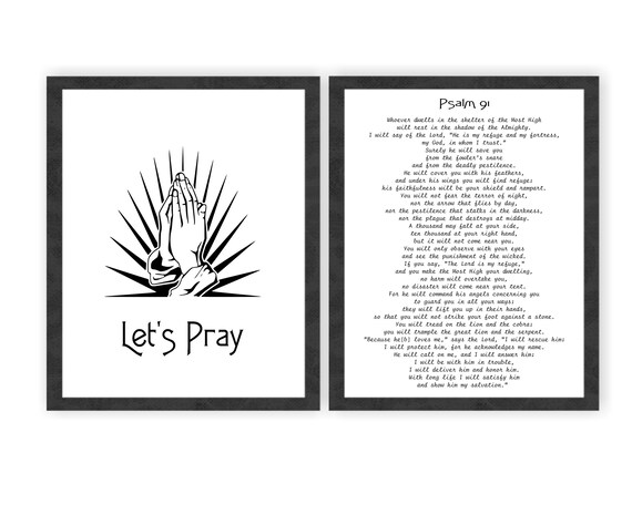 Psalm 91, Let's Pray Sign, Black and White sign, Printable Instant Download, Sign 5 x 7, D-1072-1073 Il_570xn