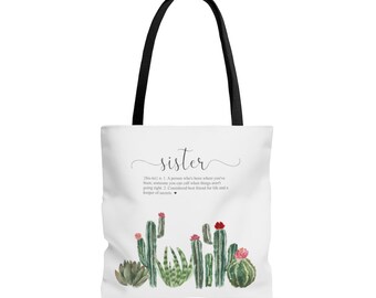 Succulent Cactus Tote Bag: Sister Definition Gift