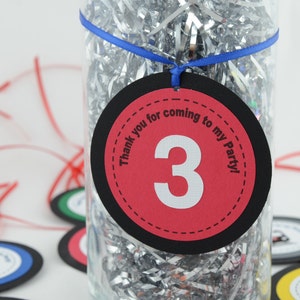 Subway Train Favor Tags – First Birthday Party, 12 Tags with Ribbon