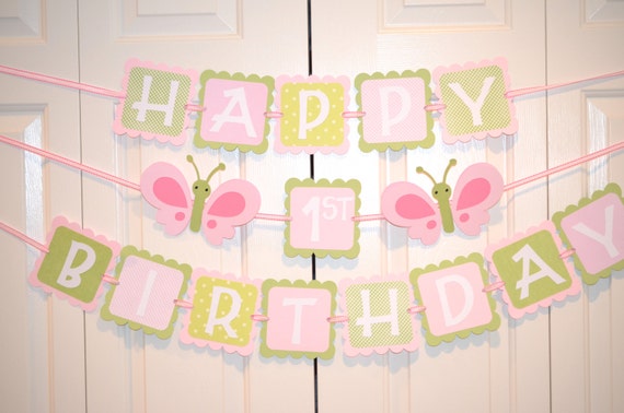 Butterfly Happy 1st Birthday Banner Birthday Party Butterfly