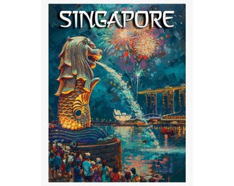 Singapore Travel Poster, Oil Painting Style Art Print
