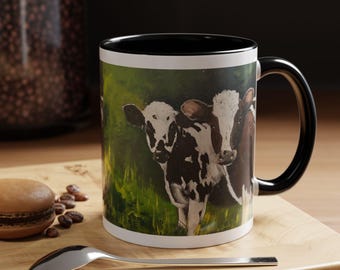 Taza de café con diseño de vacas de pastoreo / Arte de vaca 11 oz 15 oz