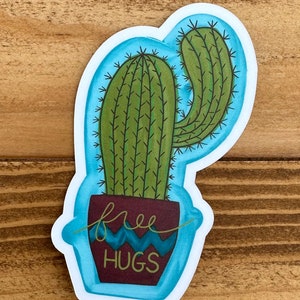 Adesivo originale digitale Free Hugs Cactus ~ Vinile laminato opaco ~ Cactus, piante ~ Ideale per computer portatili, bottiglie d'acqua e altro ancora!