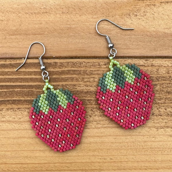 Strawberry Brick Stitch Earring Pattern PDF