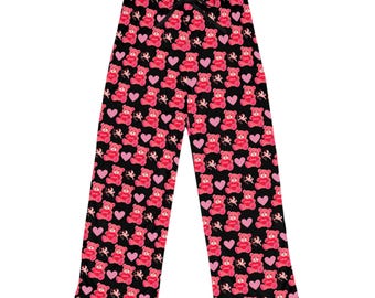 Pantalones de pijama con estampado de oso de San Valentín / Estampado integral de corazones rosas
