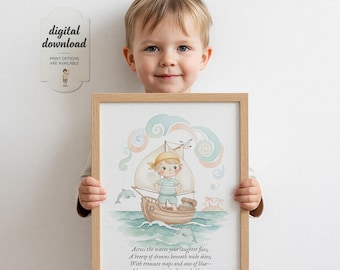 Retrato infantil personalizado en acuarela, lámina decorativa imprimible personalizada, regalo personalizado (descarga digital)