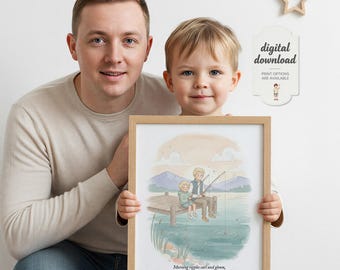 Retrato personalizado de padre e hijo en acuarela a partir de una fotografía, regalo para el Día del Padre (descarga digital).