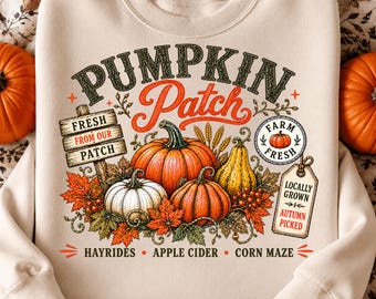 Retro Pumpkin Patch PNG, Vintage Distressed Fall Sublimation Design, Autumn Pumpkin Shirt Graphic, Farm Fresh Pumpkin PNG