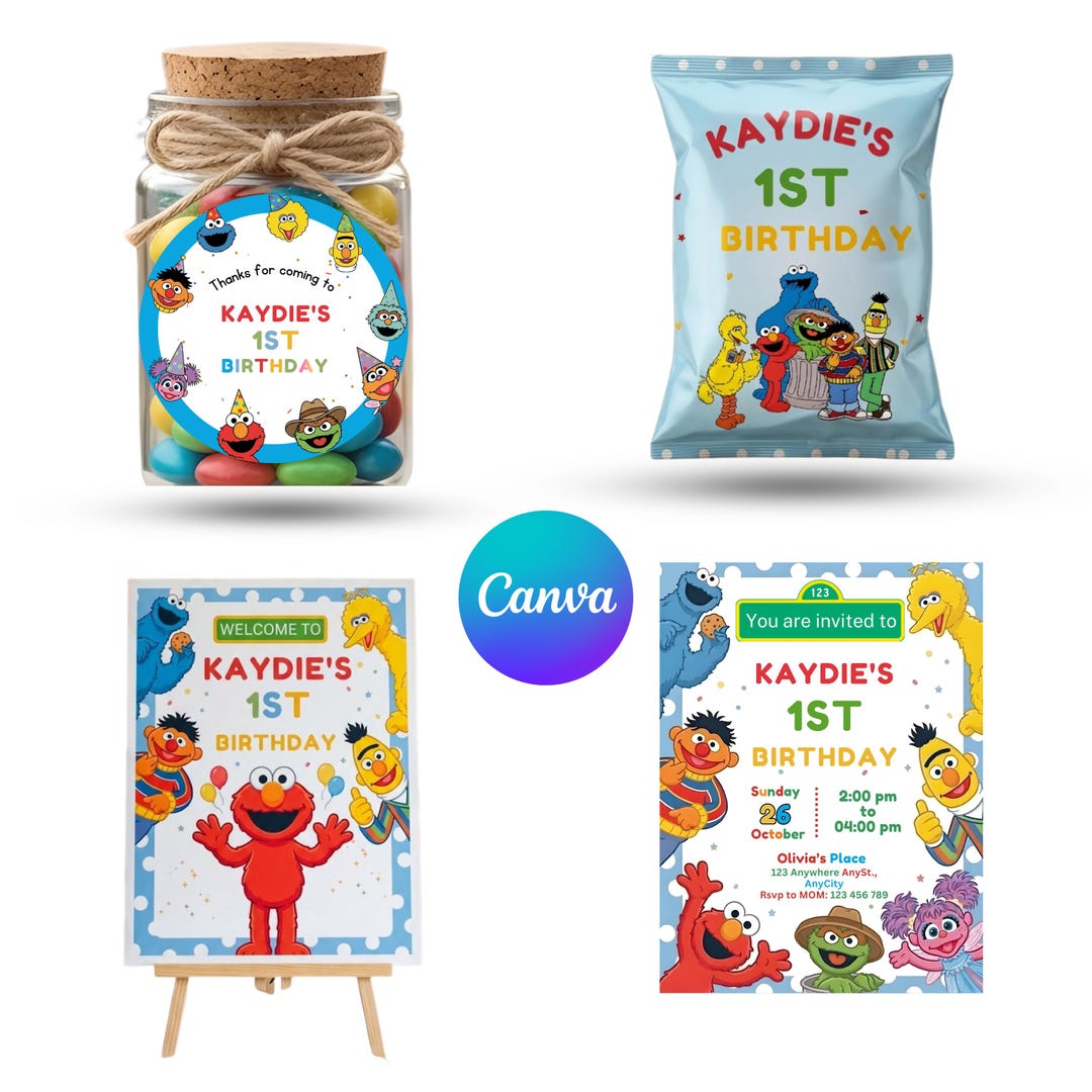 Elmo Sesame Street Birthday Party Bundle Printable Invitation Welcome ...