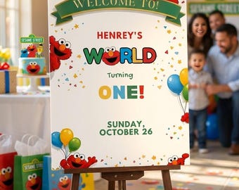Cartel de bienvenida de cumpleaños de Elmo, fiesta infantil, plantilla editable para fiesta de dibujos animados, plantilla editable de Canva, descarga digital