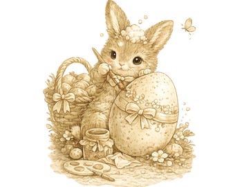 Vintage Easter Bunny Clipart – Sepia Watercolor PNG Bundle (Digital Download)