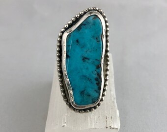 Turquoise Ring Sterling Silver Turquoise Ring Beaded Detail