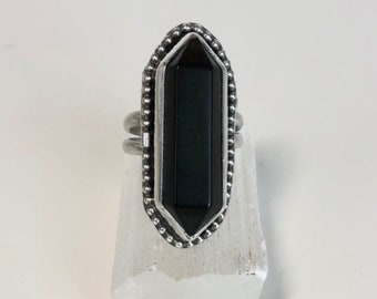 Double Terminated Black Onyx Sterling Silver Ring with Beaded Detail