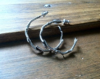 Sterling Silver Twig Hoop Earrings