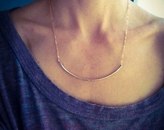 Gold filled large curved bar necklace