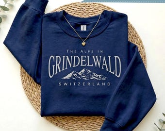 Embroidered Grindelwald Switzerland Sweatshirt Swiss Alps Vintage Style Embroidery Gift for Suisse Trip