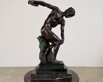 Escultura de bronce de un atleta clásico, inspirada en Discóbolo, estatua grecorromana, 30,5 cm de altura.