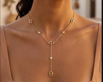 Collier Y maille marine acier inoxydable
