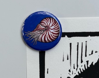 Imán de Nautilus - Imán redondo de 3,18 cm - Regalo de biología marina - Arte paleontológico - Proporción áurea - Fósil viviente
