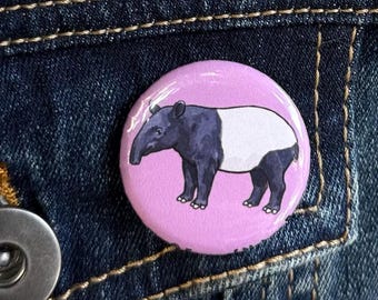 Malayan Tapir Button - 1.25" Pin Badge - Endangered Species Art - Cute Animal Pin - Purple Aesthetic - Weird Nature