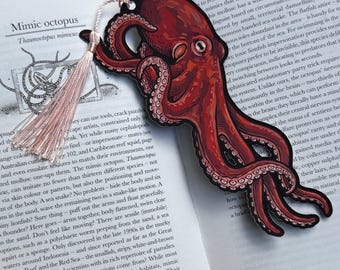 Riesen pazifische Krake Lesezeichen - Quaste Karton Lesezeichen - Wissenschaftliche Illustration - Meeresbiologie Leser Geschenk - Kopffüßer Buch Liebhaber