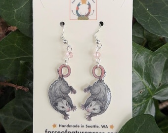 Opossum Earrings - Virginia Opossum Jewelry - Possum Dangle Earrings - Goblincore Earrings - Wildlife Gift - Handmade Resin Earrings