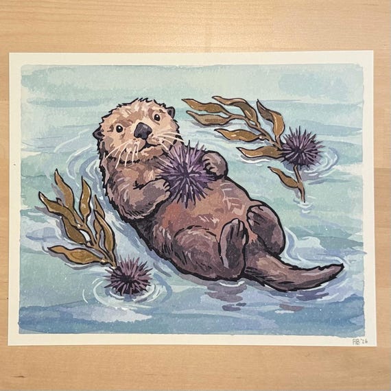 Sea Otter Art Print - 8x10 Illustration - Coastal Decor - Marine Biology Gift - PNW Wall Art - Signed Print