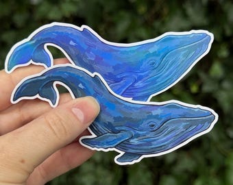 Sticker baleine bleue - grand sticker océan - cadeau biologie marine - sticker imperméable 4 pouces mat ou holographique