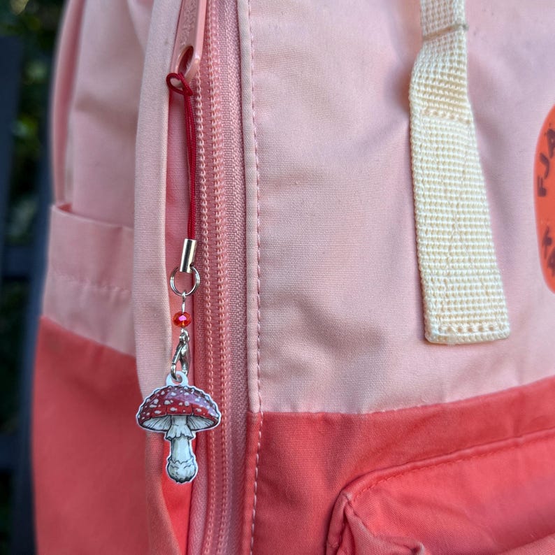 Fly Agaric Mushroom Phone Charm - Amanita Bag Charm - Mushroom Lover Gift - E-reader Charm - Fungi Jewelry - Cottagecore Accessory image 2