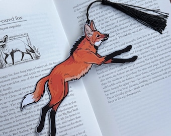 Mähnenwolf Lesezeichen - Quasten Karton Lesezeichen - Wissenschaftliche Illustration Südamerikanische Wildtiere - Canid Buch Liebhaber Geschenk