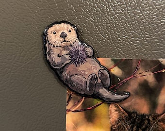 Sea Otter Magnet - Handmade 3D Resin Wildlife Fridge Magnet - Marine Biology Gift - PNW Art