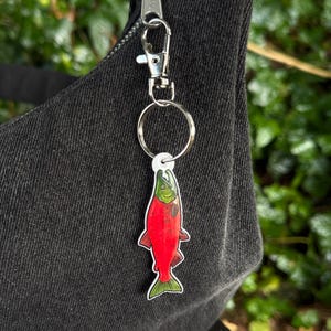 Sockeye Salmon Keychain - PNW Nature Charm - Marine Biology - 3 Inch Lightweight Glossy Resin Bag Charm