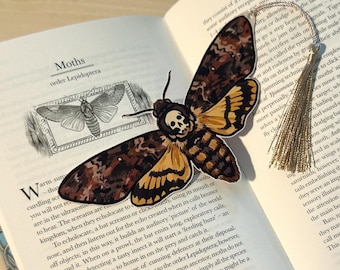 Death's Head Hawkmoth Bookmark - Tasseled Cardstock Bookmark - Scientific Illustration - Entomology Reader Gift - Insect Book Lover
