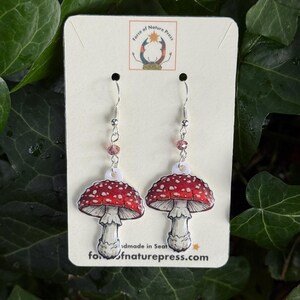Fly Agaric Mushroom Earrings - Amanita Jewelry - Cottagecore Earrings - Mycology Gift - Goblincore Earrings - Handmade Toadstool Dangles Silver