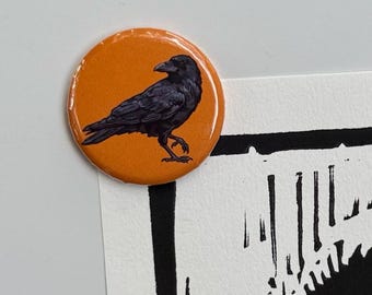 Imán de cuervo americano - Imán redondo de 3,18 cm - Arte córvido - Artículos de oficina Dark Academia - Poetcore - Regalo de pájaro gótico