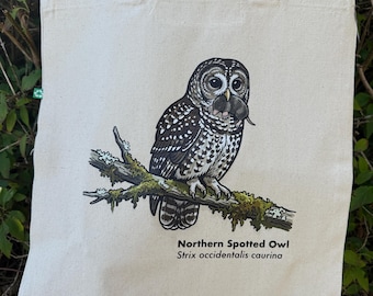 Northern Spotted Owl Tote Bag - Cotton Canvas Owl Tote - PNW Wildlife Art - Forest Gift - Owl Conservation Bag - Carry All