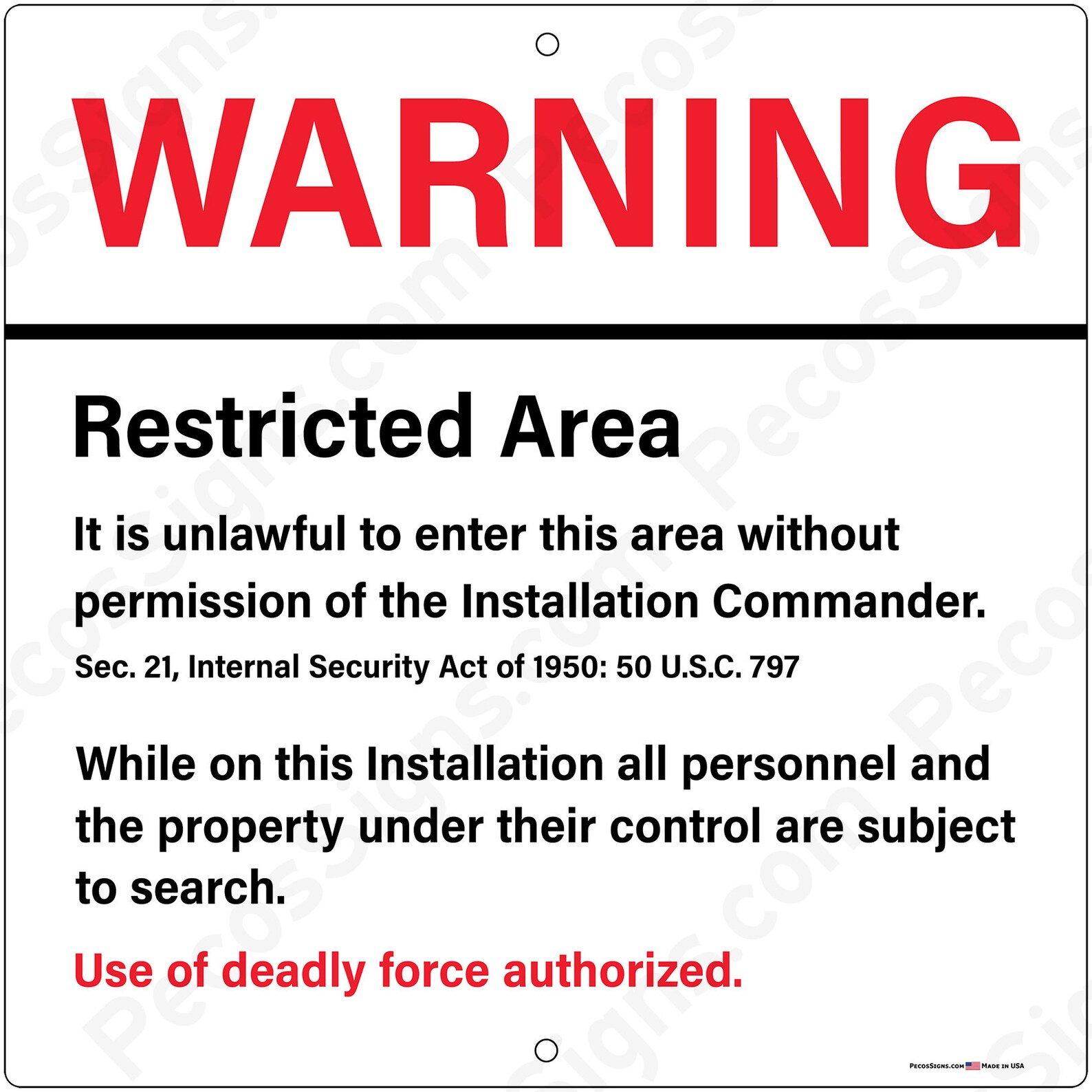 Area 51 Novelty Sign WARNING Restricted Area Deadly Force | Etsy