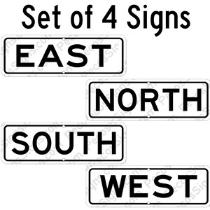 North, East, South and West - A Set of all 4 Directional Signs - 12"x4" Aluminum Sign Made in USA by US Vets