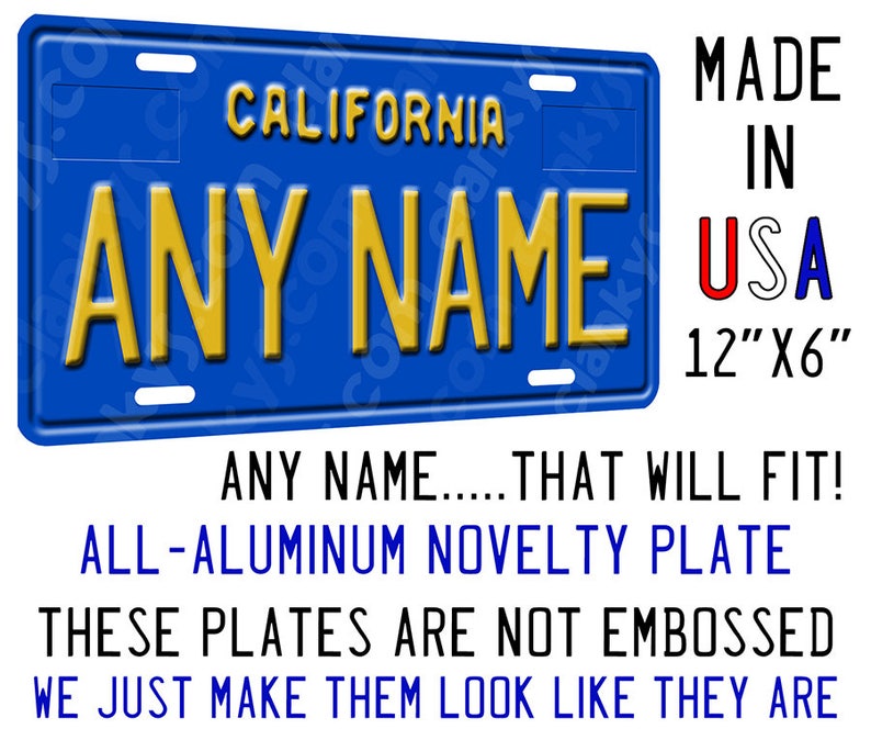 Custom Novelty California 12x6 Auto License Plate with Any Etsy